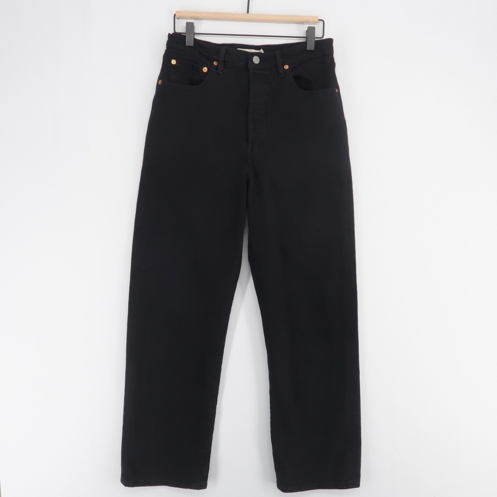 Levis Ribcage Straight Jeans Womens 30 Black High Rise Button Fly Stretch Denim